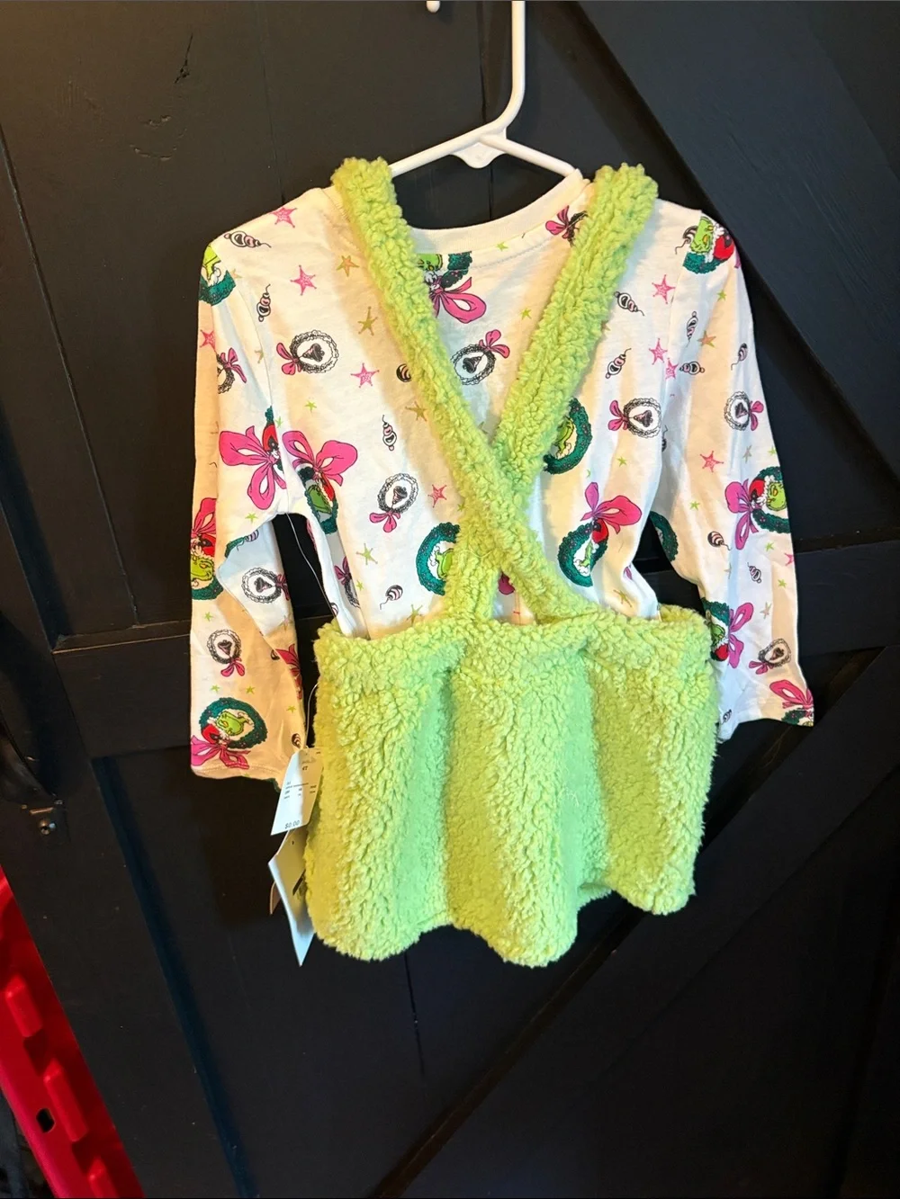 The Grinch Plush Sherpa Suspender Dress in Bright Green - Kids